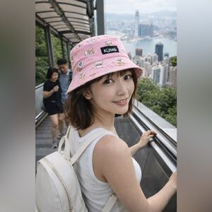 Kuang Women's Reversible Pink Fries Bucket Hat